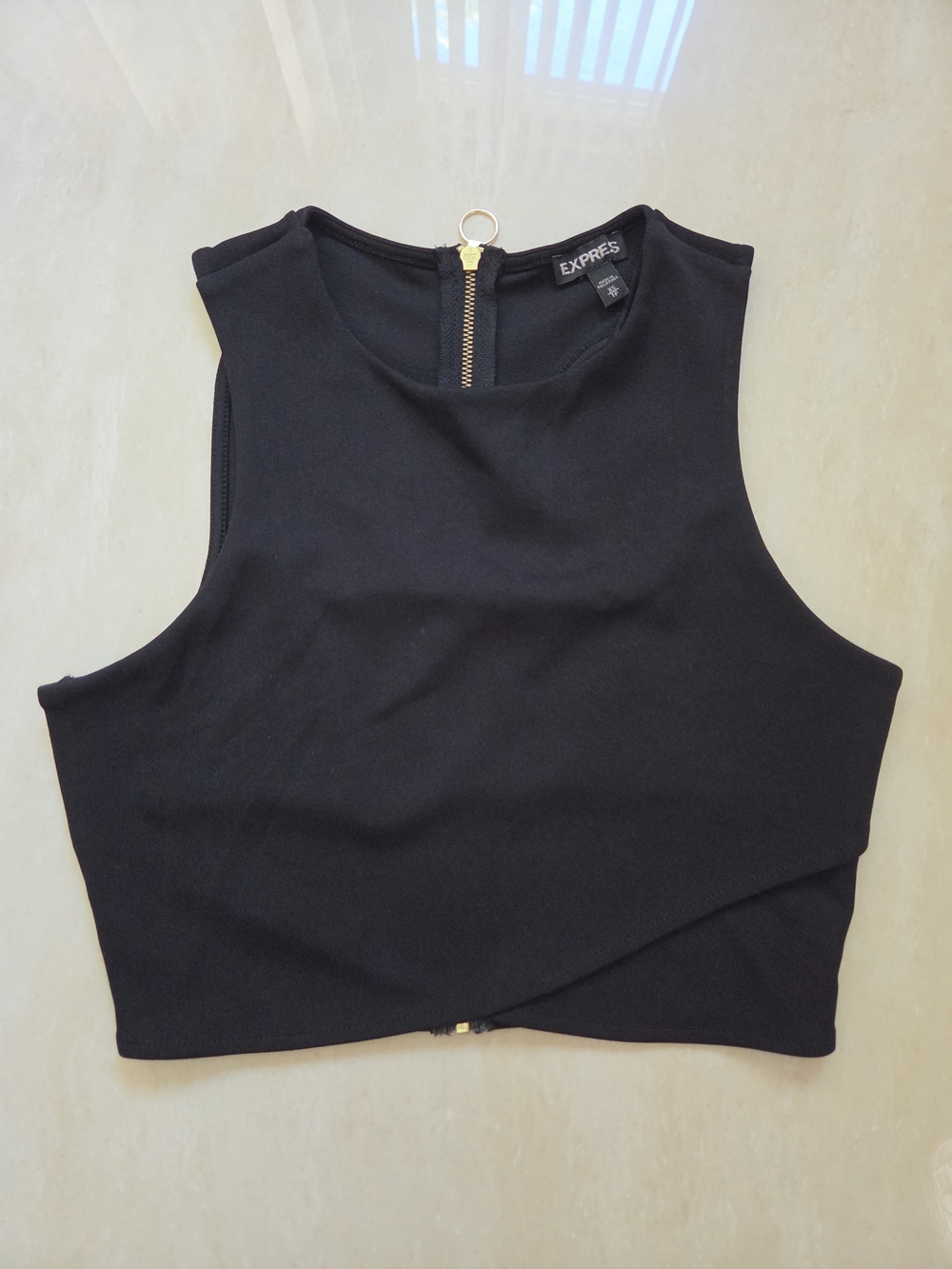Express Black Cropped Tank with Ring Zip